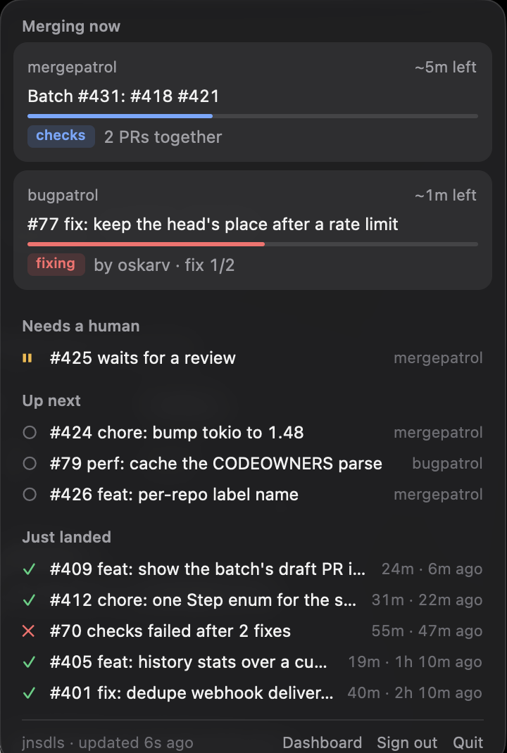 Watch your merge queues from the macOS menu bar