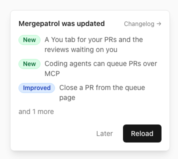 The dashboard tells you when a new version is out